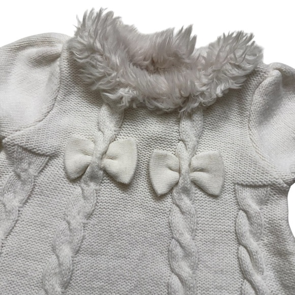 Gymboree white Cable Knit Dress Short Sleeve Faux Fur Collar Baby Girl 6-12M - Picture 2 of 4